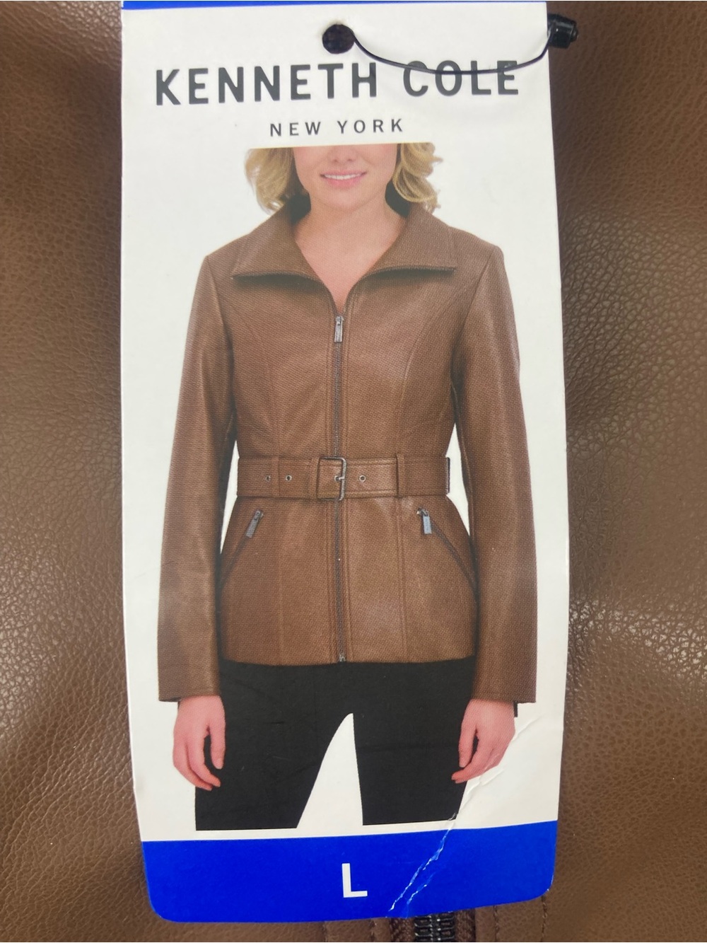 KENNETH COLE  Brown Leather Belted Zip Jacket